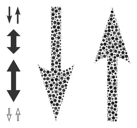 Dotted Vertical Exchange Arrows Collage of Circles and Similar Icons Stock Illustration