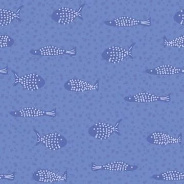 Dotted violet blue fish seamless vector pattern Stock Illustration