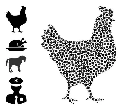Dotted Walking Chicken Composition of Round Dots and Other Icons Stock Illustration
