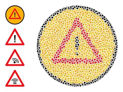 Dotted Warning Sign Collage of Circles and Other Icons 스톡 일러스트