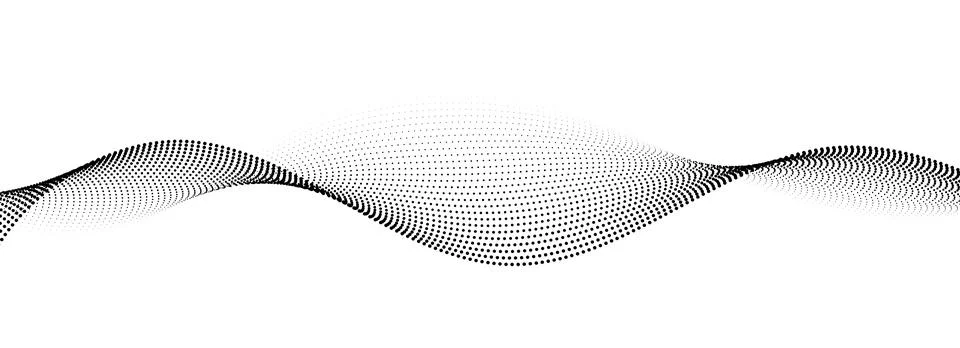 Dotted wave line background. Black halftone undulate pattern. Abstract flowing Stock Illustration