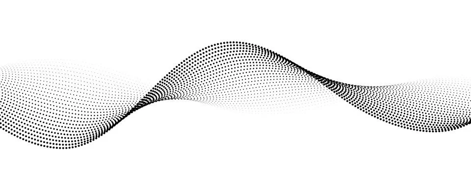 Dotted wave line pattern. Black halftone undulate background. Abstract particle イラスト素材
