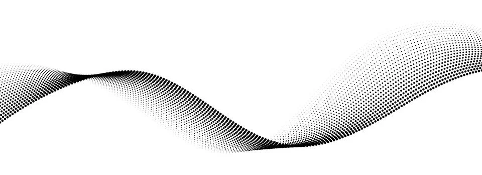 Dotted wave line pattern. Black halftone undulate background. Abstract stipple Illustrazione stock