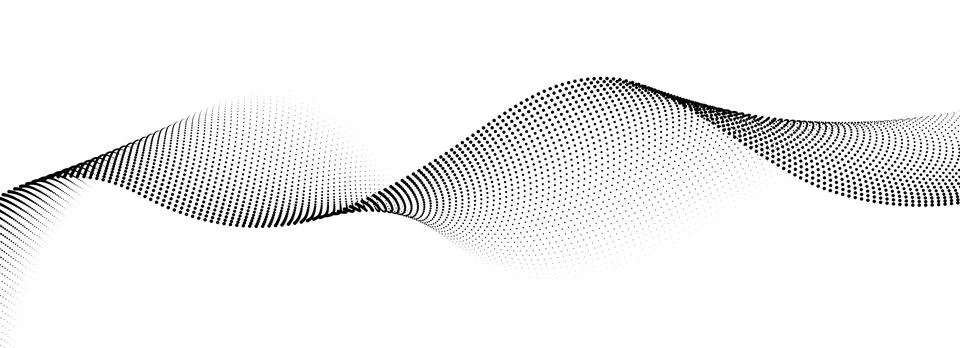 Dotted wave lines background. Black halftone undulate pattern. Curved dashed Illustrazione stock