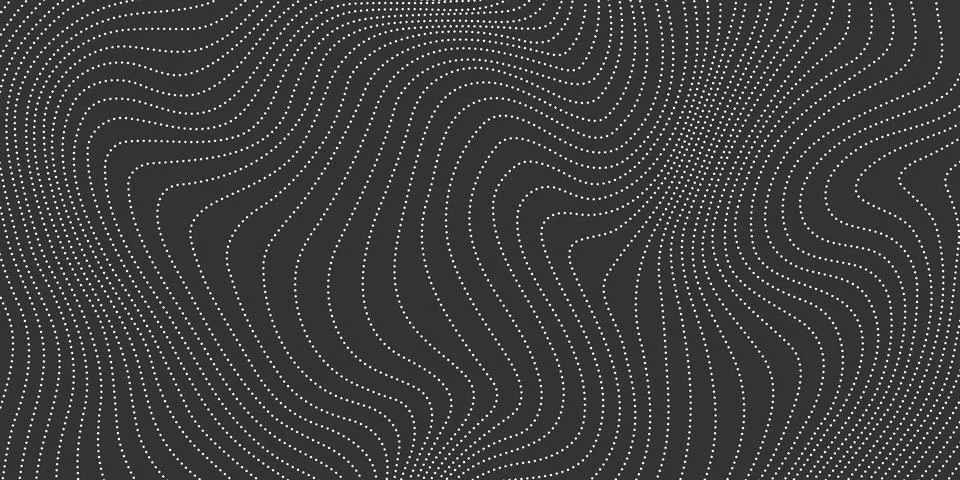 Dotted wave lines on dark background. Abstract wavy stripes texture. Warped and 스톡 일러스트