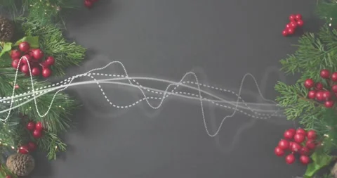 Dotted waveform line appearing then four lines weaving across foliage border for Stock Footage 317791750