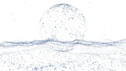Dotted waves looped animation with digital sphere on white background Stock Footage 338403748