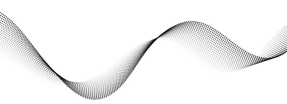 Dotted wavy line pattern. Black halftone undulate background. Abstract particle 스톡 일러스트