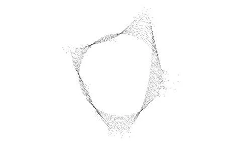 Dotted wavy lines with dissolve effect. Stipple disintegrating curved circle or Illustrazione stock