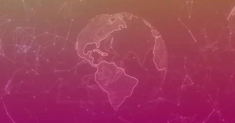 Dotted wireframe globe rotating, emitting network nodes and lines to visualize Stock Illustration