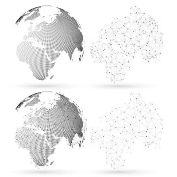 Dotted world globe with abstract construction, connecting lines and dots Stock Illustration