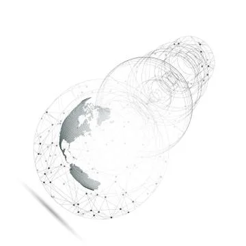 Dotted world globe with abstract construction, connecting lines and dots Stock Illustration