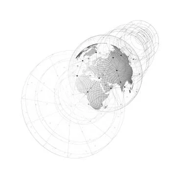 Dotted world globe with abstract construction, connecting lines and dots Stock Illustration