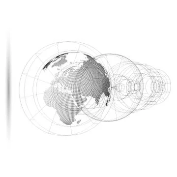 Dotted world globe with abstract construction, connecting lines on white Stock Illustration