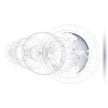 Dotted world globe with abstract construction, connecting lines and dots Stock Illustration