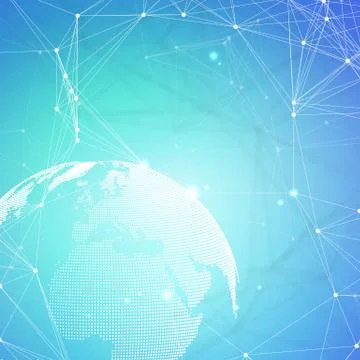 Dotted world globe with chemistry pattern, connecting lines and dots. Molec.. Stock Illustration