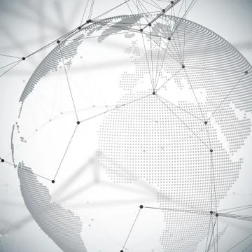 Dotted world globe with chemistry pattern, connecting lines and dots. Molec.. Stock Illustration