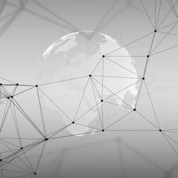 Dotted world globe with chemistry pattern, connecting lines and dots. Molec.. Stock Illustration