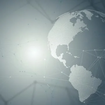 Dotted world globe with chemistry pattern, connecting lines and dots. Molec.. Stock Illustration