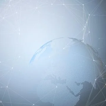 Dotted world globe with chemistry pattern, connecting lines and dots. Molec.. Stock Illustration