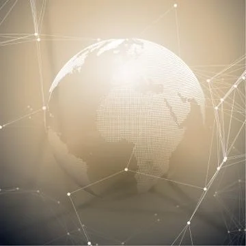 Dotted world globe with chemistry pattern, connecting lines and dots. Molec.. Stock Illustration