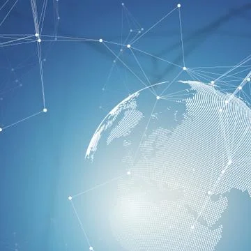 Dotted world globe with chemistry pattern, connecting lines and dots. Molecule Stock Illustration