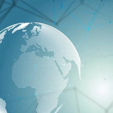 Dotted world globe with chemistry pattern, connecting lines and dots. Molecule Stock Illustration