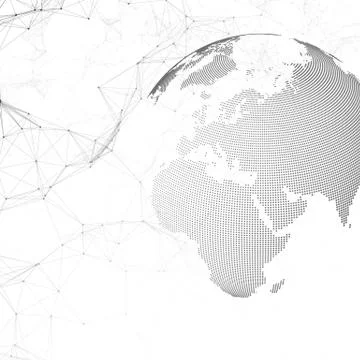 Dotted world globe with chemistry pattern, connecting lines and dots. Molecule Stock Illustration