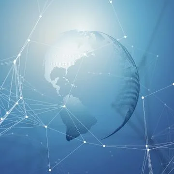 Dotted world globe with chemistry pattern, connecting lines and dots. Molecule Stock Illustration