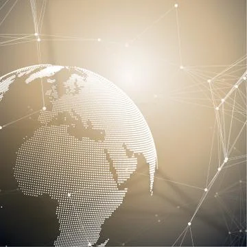 Dotted world globe with chemistry pattern, connecting lines and dots. Molecule Stock Illustration