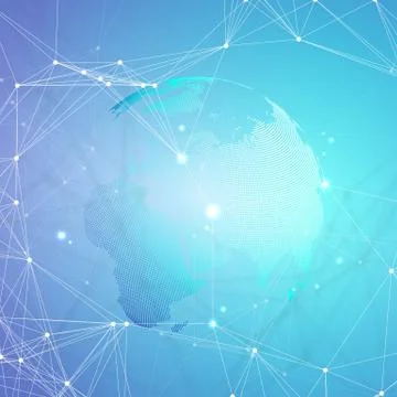 Dotted world globe with chemistry pattern, connecting lines and dots. Molecule Stock Illustration