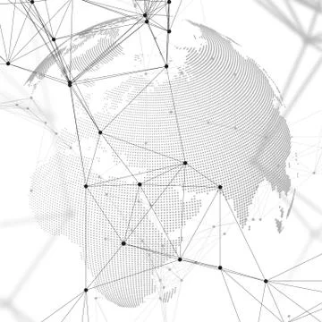Dotted world globe with chemistry pattern, connecting lines and dots. Molecule Stock Illustration