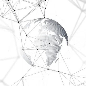 Dotted world globe with chemistry pattern, connecting lines and dots. Molecule Stock Illustration