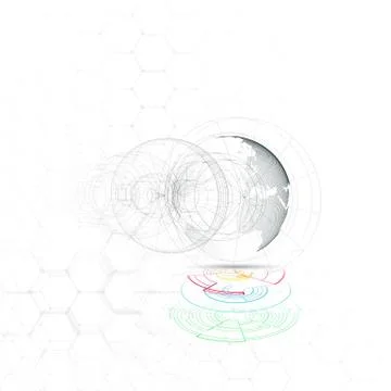 Dotted world globe, connecting lines, abstract construction, space station Stock Illustration