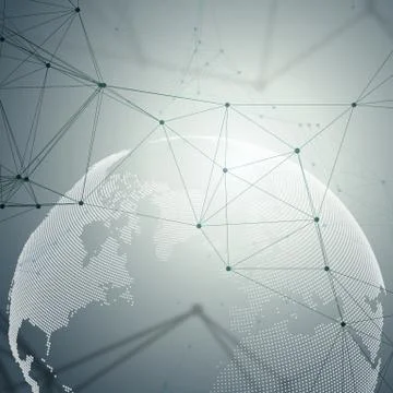 Dotted world globe, connecting lines and dots, chemistry molecular pattern,.. Stock Illustration