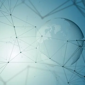 Dotted world globe, connecting lines and dots, chemistry molecular pattern Stock Illustration