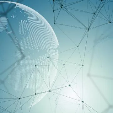 Dotted world globe, connecting lines and dots, chemistry molecular pattern Stock Illustration