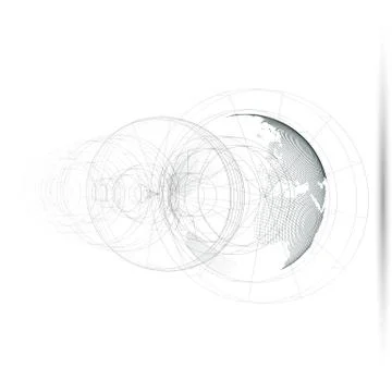 Dotted world globe, isolated abstract construction, connecting lines on white Stock Illustration