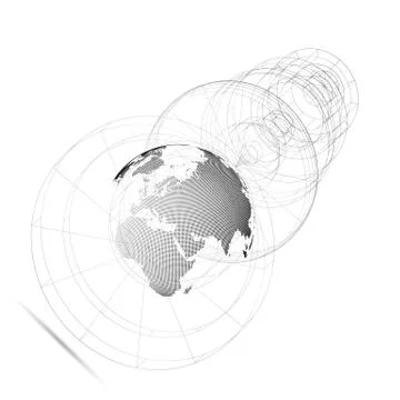 Dotted world globe, isolated abstract construction, connecting lines on white Stock Illustration