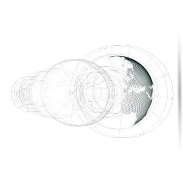Dotted world globe, isolated abstract construction, connecting lines on white Stock Illustration