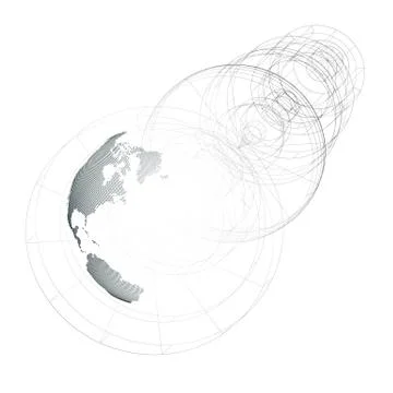 Dotted world globe, isolated abstract construction, connecting lines on white Stock Illustration