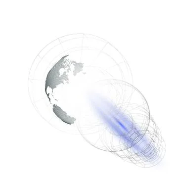 Dotted world globe, isolated abstract construction, connecting lines on white Stock Illustration