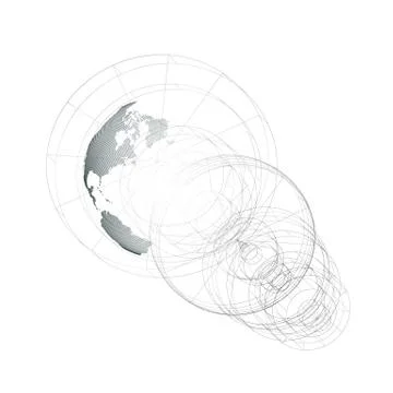 Dotted world globe, isolated abstract construction, connecting lines on white Stock Illustration