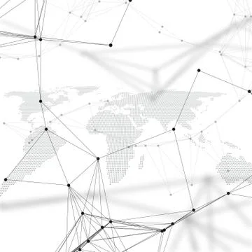 Dotted world map with chemistry pattern, connecting lines and dots. Molecule Stock Illustration