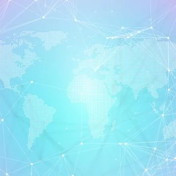 Dotted world map with chemistry pattern, connecting lines and dots. Molecule イラスト素材