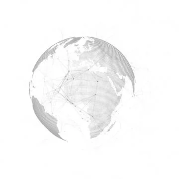 Dotted world map with chemistry pattern, connecting lines and dots. Molecule Stock Illustration