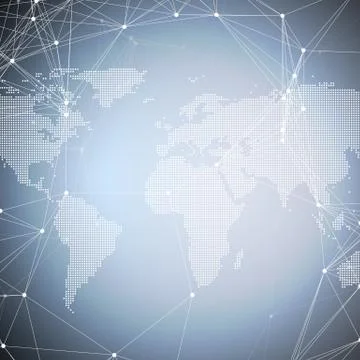 Dotted world map with chemistry pattern, connecting lines and dots. Molecule Stock Illustration
