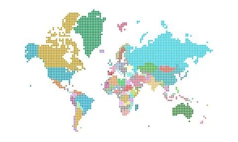 Dotted world map . Colored world map . colourful world countries . Geography map Stock Illustration