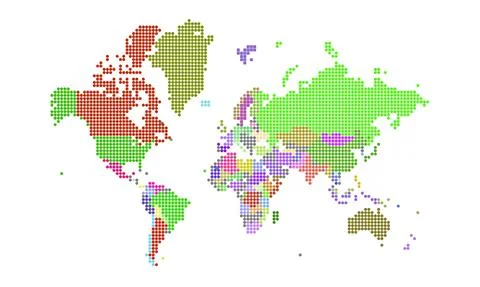 Dotted world map . Colored world map . colourful world countries . Geography map Stock Illustration