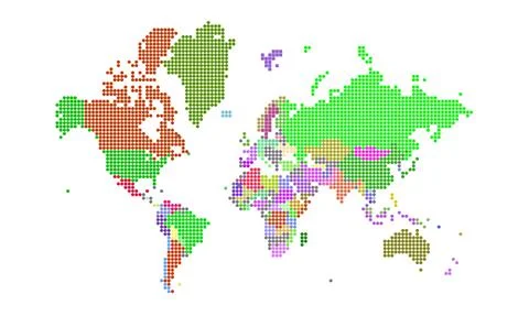 Dotted world map . Colored world map . colourful world countries . Geography map Stock Illustration